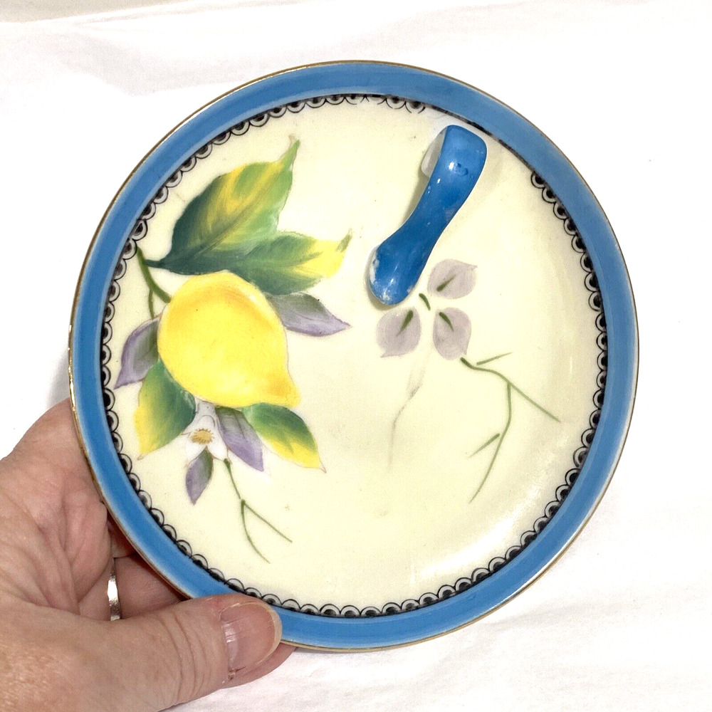 Vintage Noritake porcelain lemon dish handled nappy tray hand painted dish